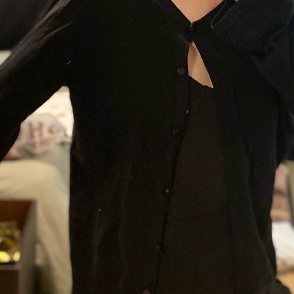 Woman’s Black AND/OR White Cardigan Size Small : Sweater Material - Picture 2 of 4